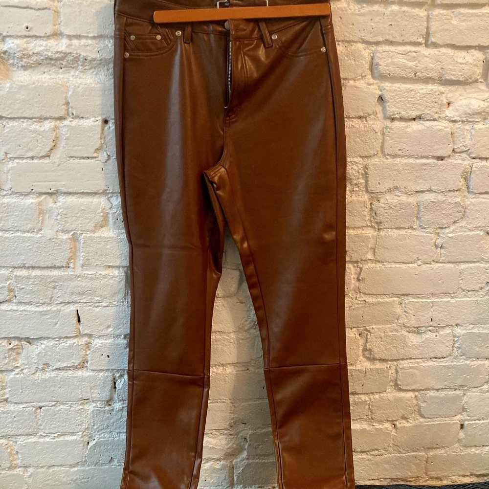 NWOT~7 for Mankind Vegan Leather Slim Pant In Brown~Size SMALL